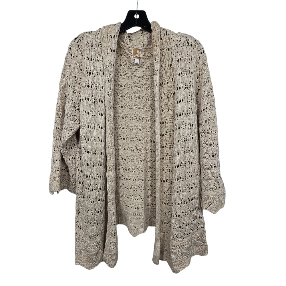 JM Collection Crochet Lace Open Cardigan Womens L Beige Boho Festival Coquette